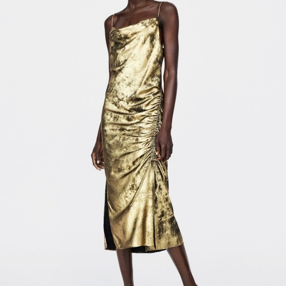 Zara gold slip dress (M)